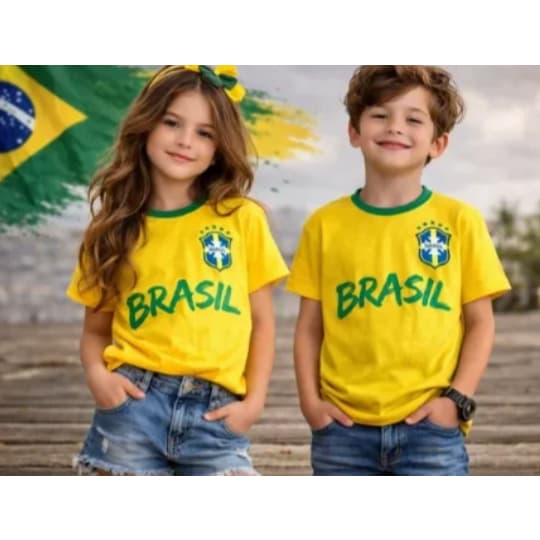 Camisa Brasil Copa Do Mundo Futebol Infantil Seleção Brasileira Unissex Menina Menino