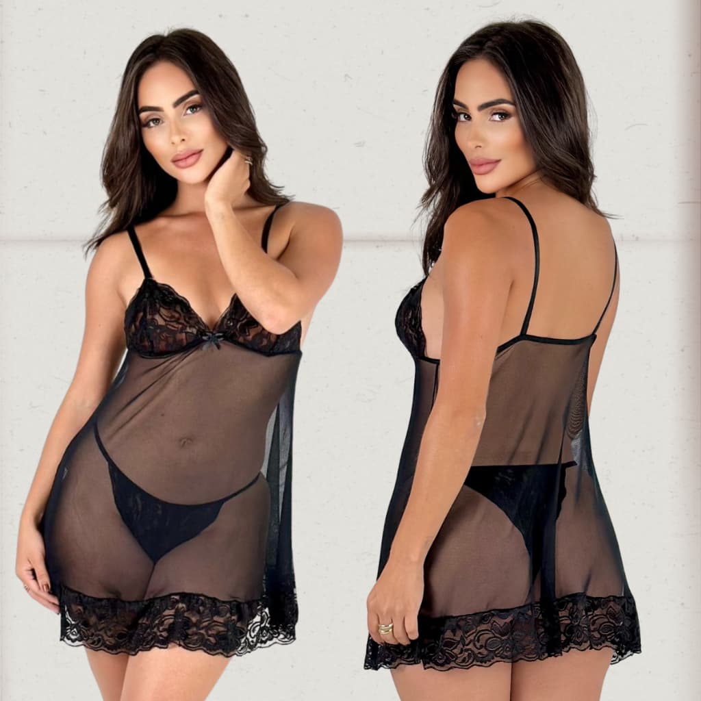 Camisola e Calcinha Fio Dental Transparente