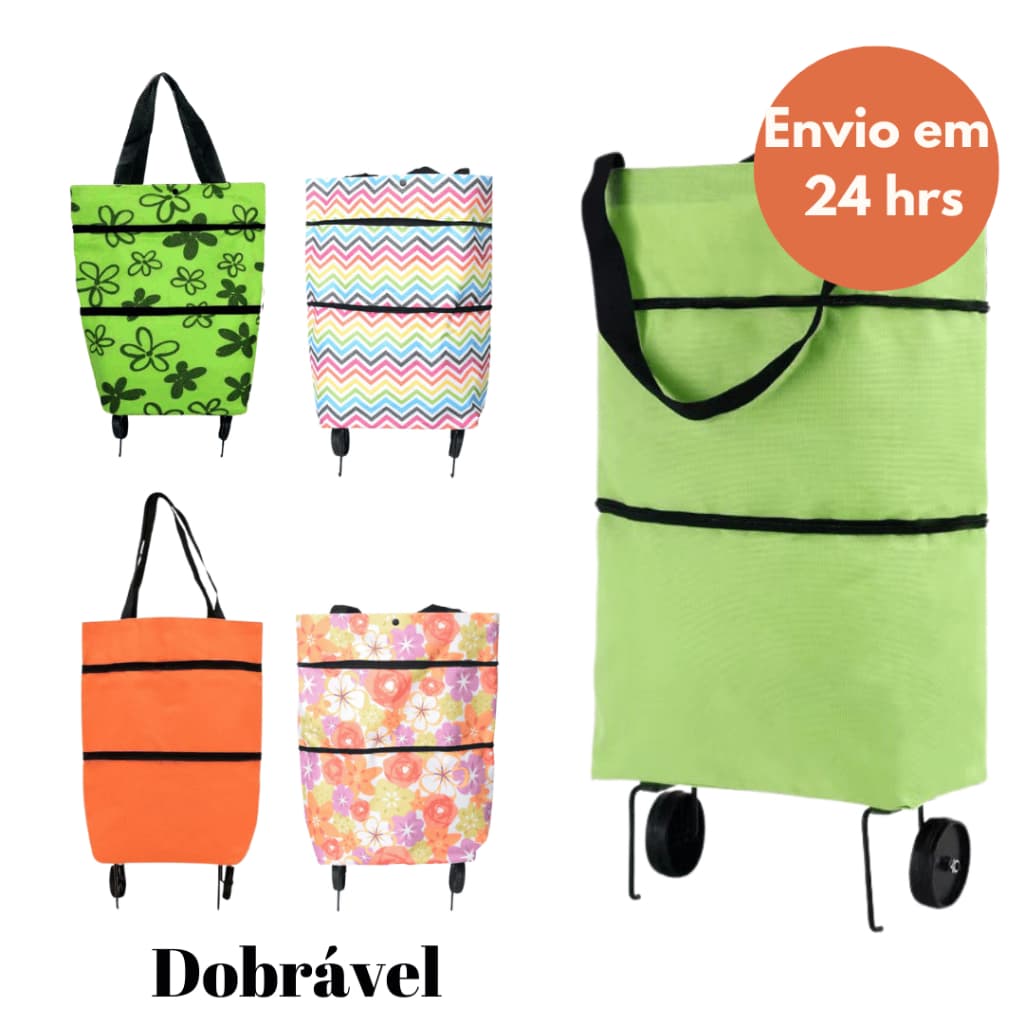 Carrinho De Feira Dobrável Supermercado Sacola Bolsa de Compras Com Rodinhas e Alça CS-12-XH