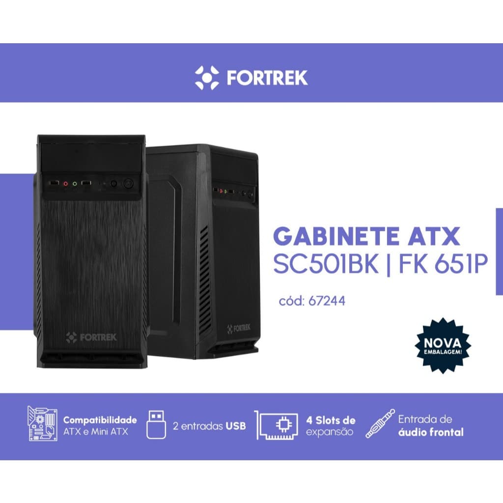Gabinete ATX SC501BK Preto FK 651P - Fortrek