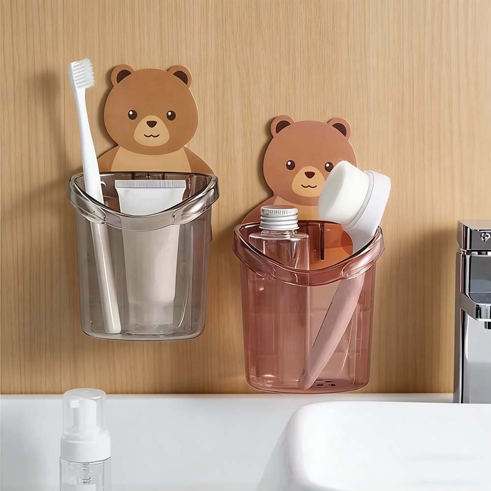 Kit 2 Suporte Porta Escova De Dentes Para Barbeador Banheiro Com Urso Adesivo