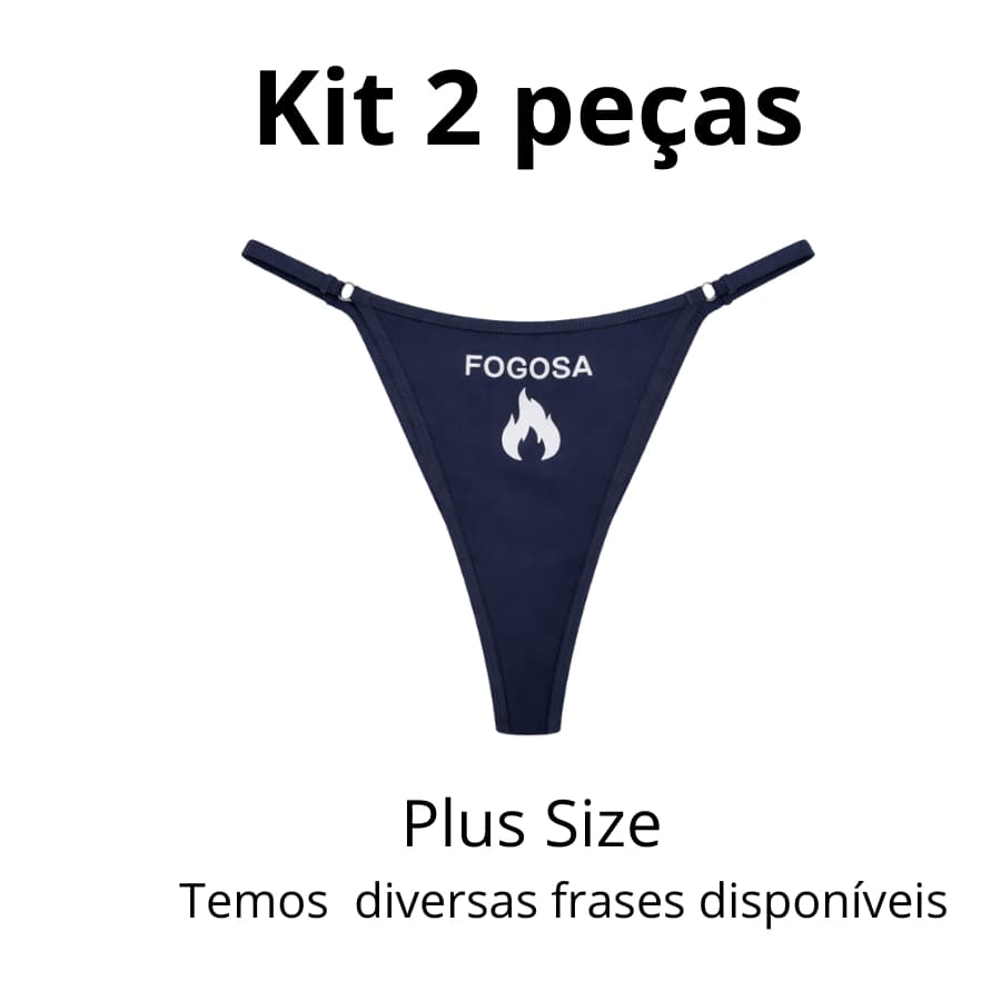 Kit 2 Calcinhas Plus Size Fio Dental Sensual Com Escritas Diversas