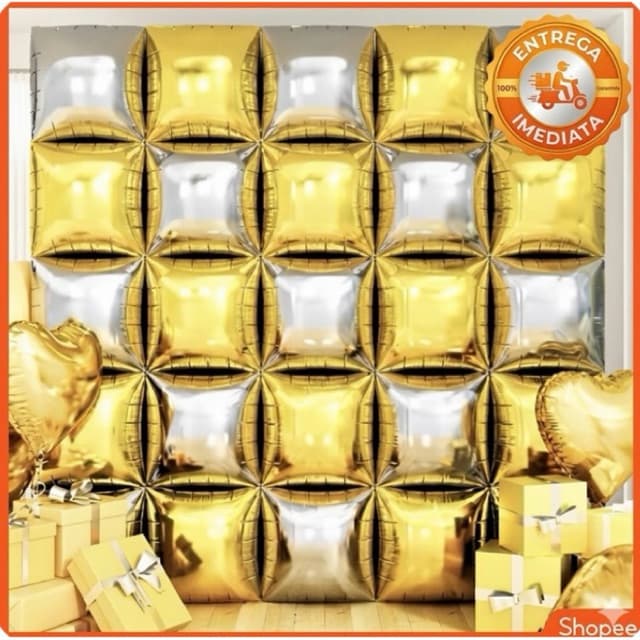 25 Unidade de Parede De Balões Metalizados Premium  Quadriculados Quadrados dois lados decoracao enfeite -envio imediato