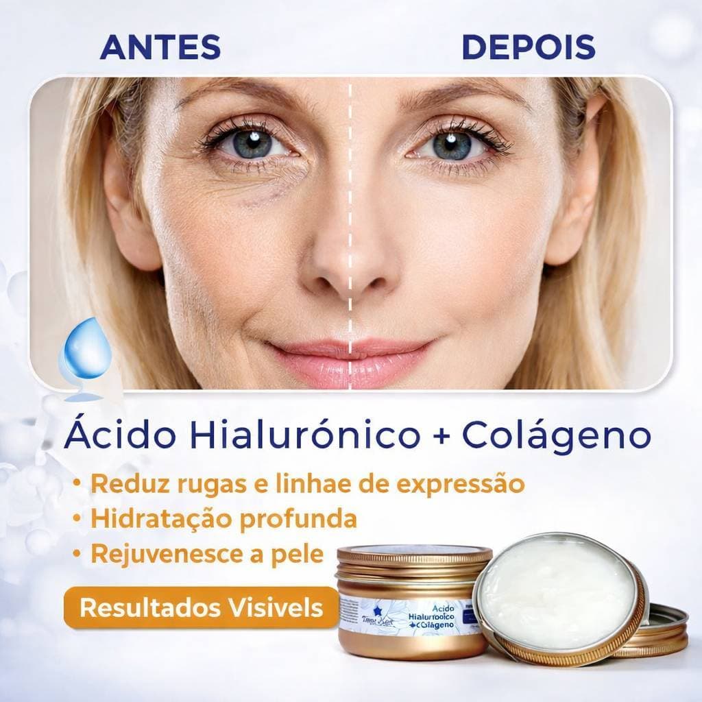 Ácido Hialurônico + Colágeno Reduz Rugas Hidrata e Rejuvenesce Tenha uma Pele Jovem e Radiante