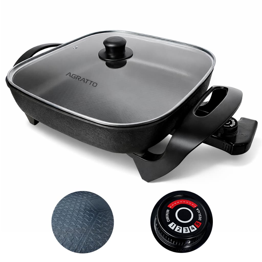 Panela Elétrica Quadrada Mangiare Agratto 4,6L 1500W Antiaderente