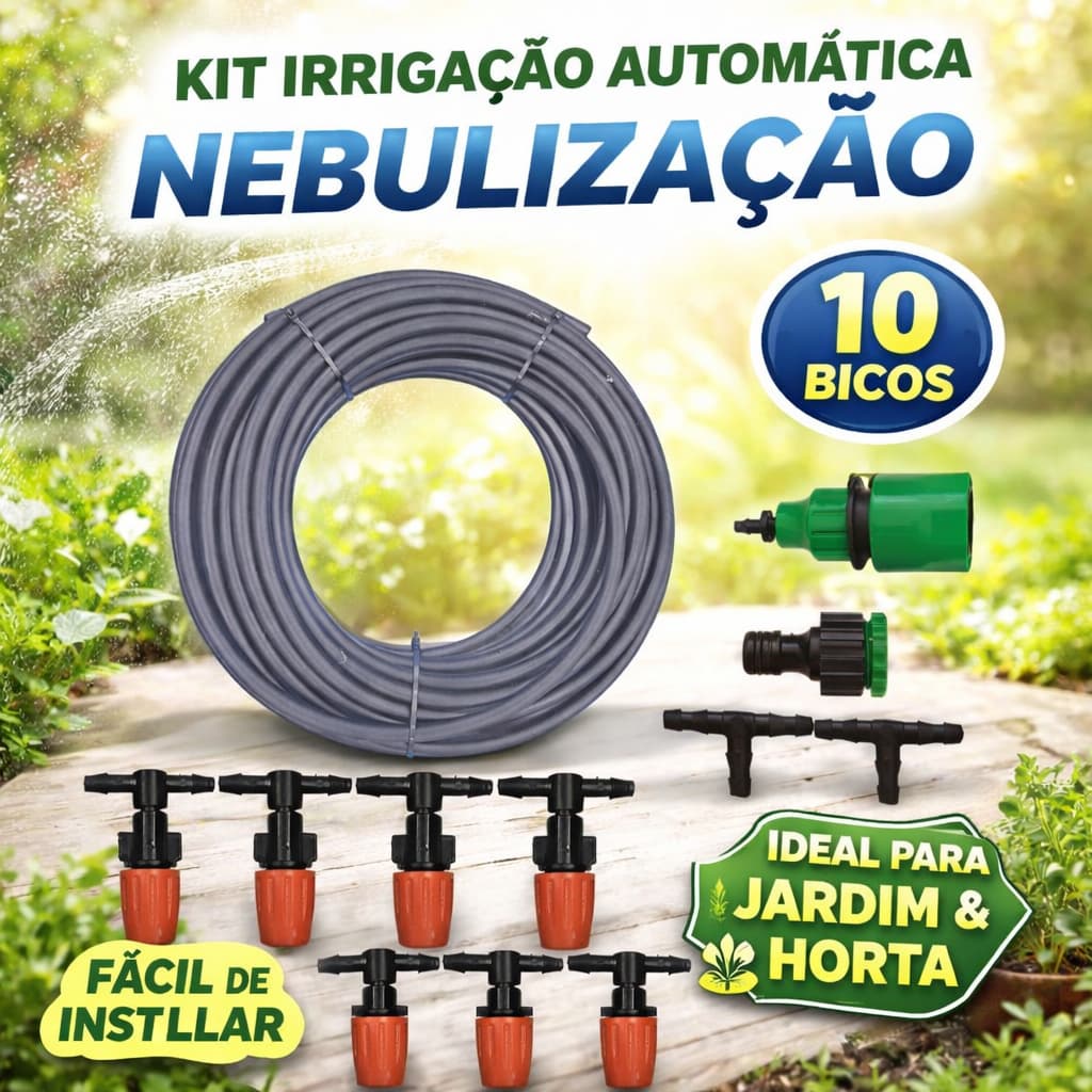 Kit Nebulização 10m 10 Bicos Irrigação Automática Jardim Horta Plantas Estufa Microaspersor