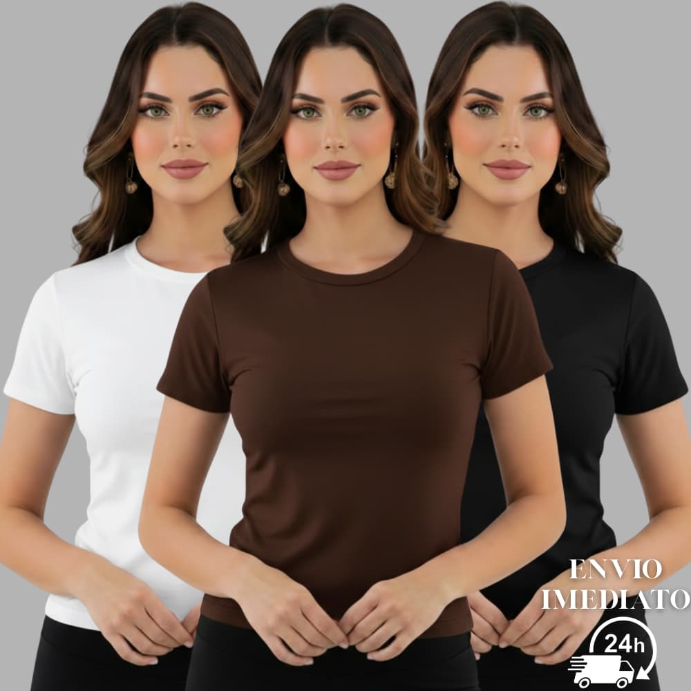 Kit 3 Blusa Feminina Suplex Academia dia a dia Esportes Blusinha básica