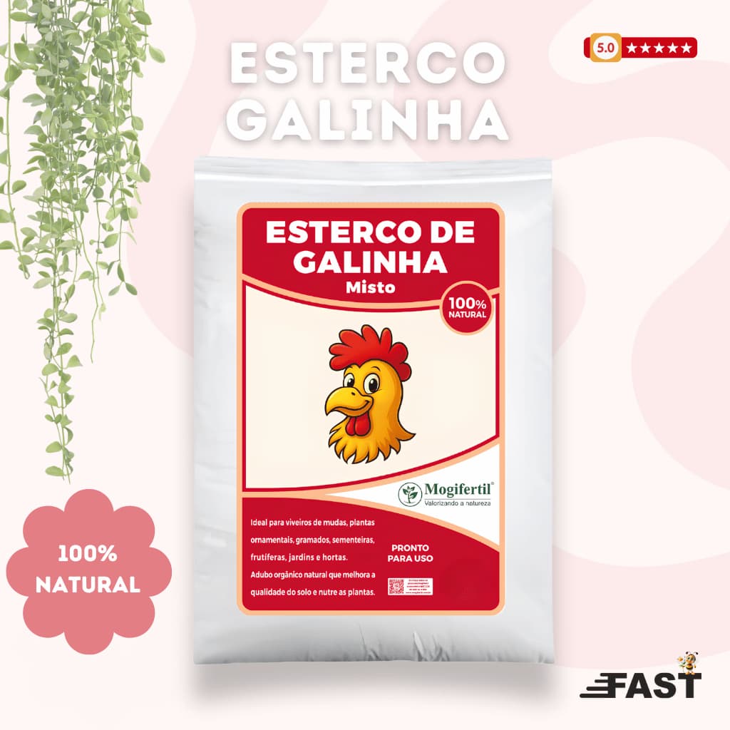 Esterco de Galinha 5Kg Mogifertil Adubo Natural para Planta, Horta, Jardinagem e Substrato Orgânico