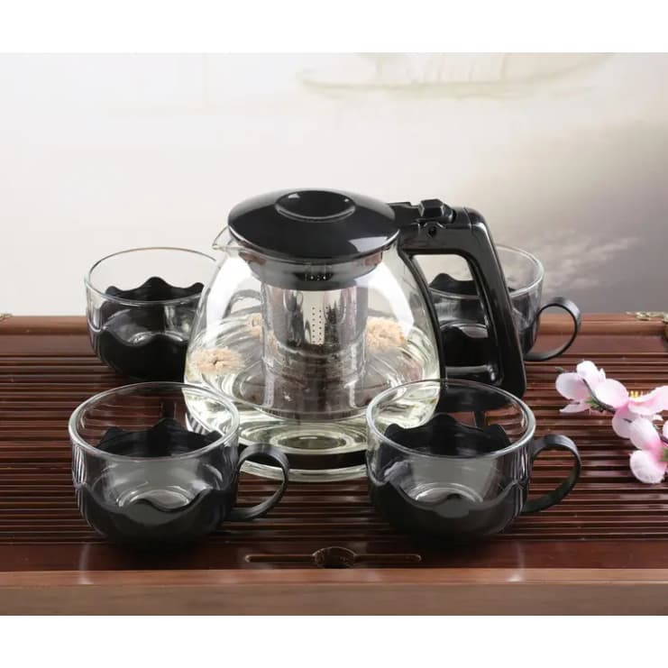 Jarra Bule Chaleira Vidro Infusor Premium 1 Litro Com 4 Xícaras 200ml