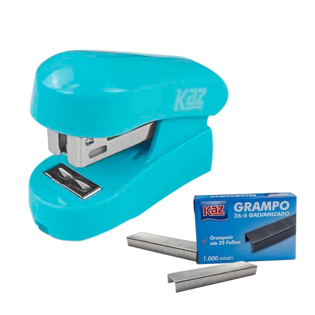 Mini Grampeador Azul com Apontador mais 1000 grampos 26/6