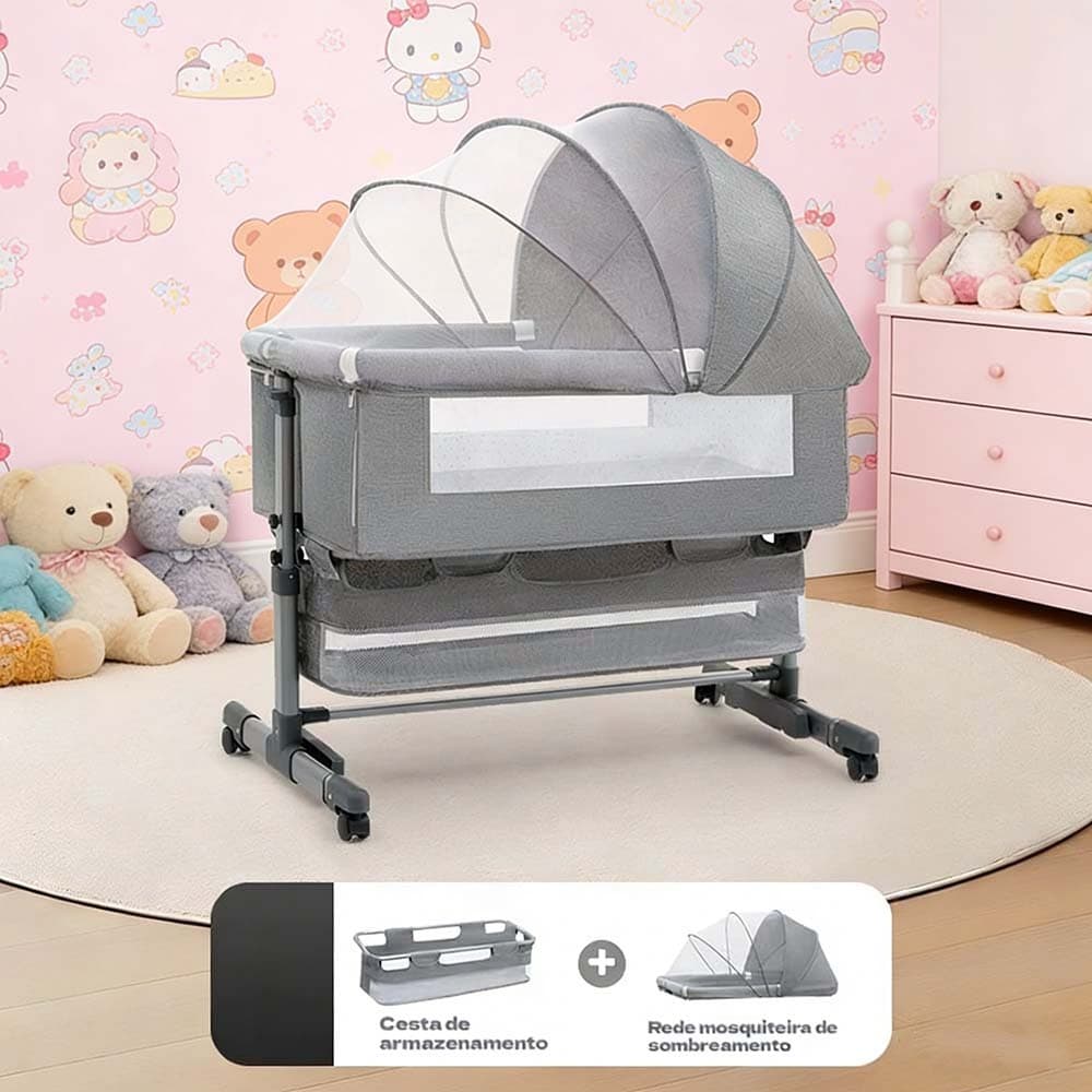 Berço Balanço Portátil Moises Mosqueteiro Infantil Trava de Segurança Regulável Até 3 Anos