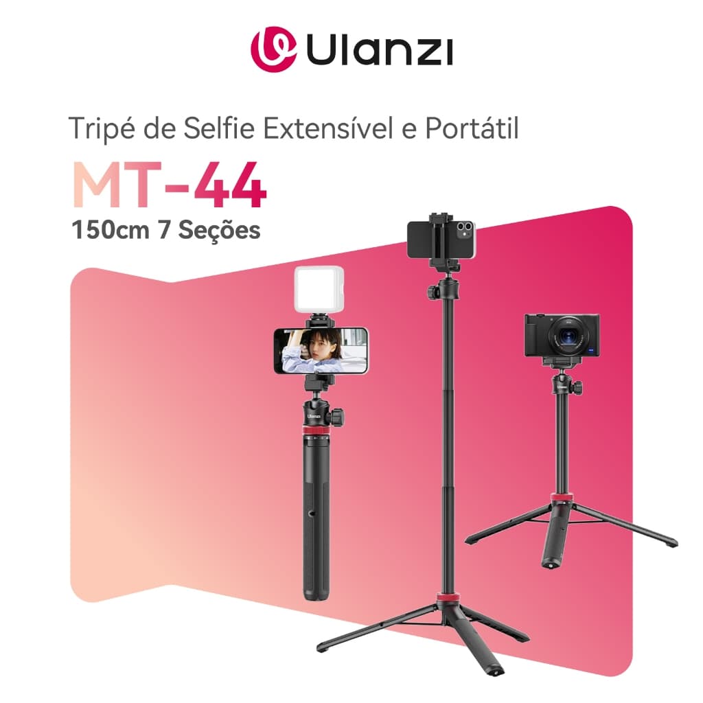ULANZI MT-44 Tripé Profissional 1,5m Para Celular E Câmera Suporte 2 Em 1 Com Cabeça Esférica 360°