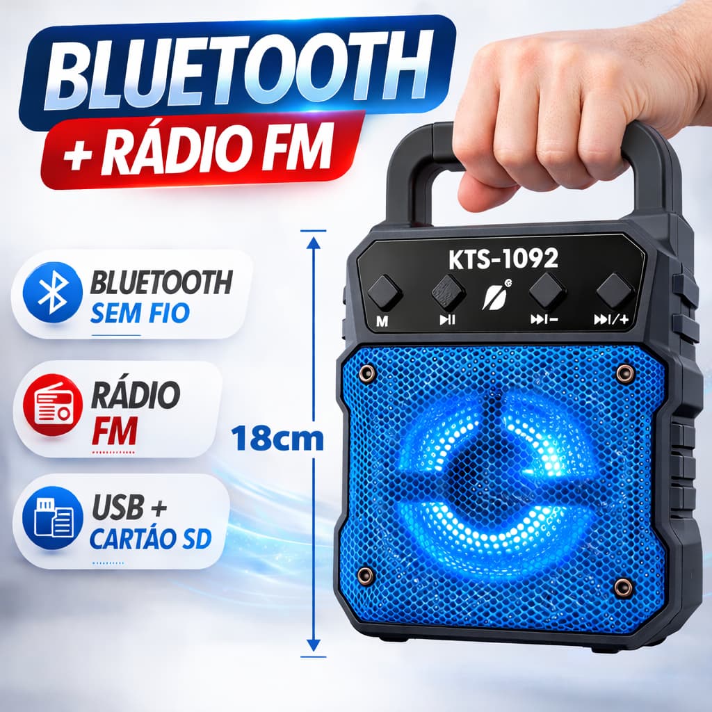 Caixa de Som Bluetooth Portátil Karaoke Bluetooth Rádio FM PenDrive SD 4 Cores
