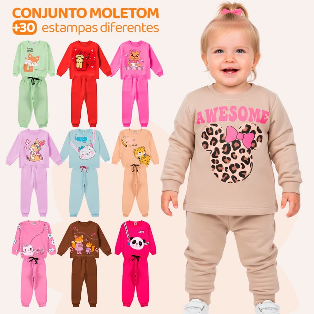 Kit Sortido 2, 6 ou12 Peças Moletom Roupa De Bebê Menina Infantil Inverno Conjunto Moletom Peluciado de Bebê para Frio