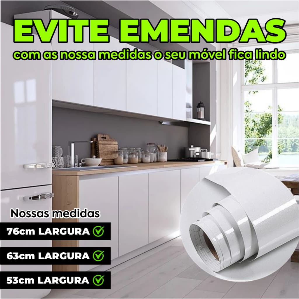 Adesivo Branco 76, 63 e 53Cm  de Largura no Brilho ou Fosco