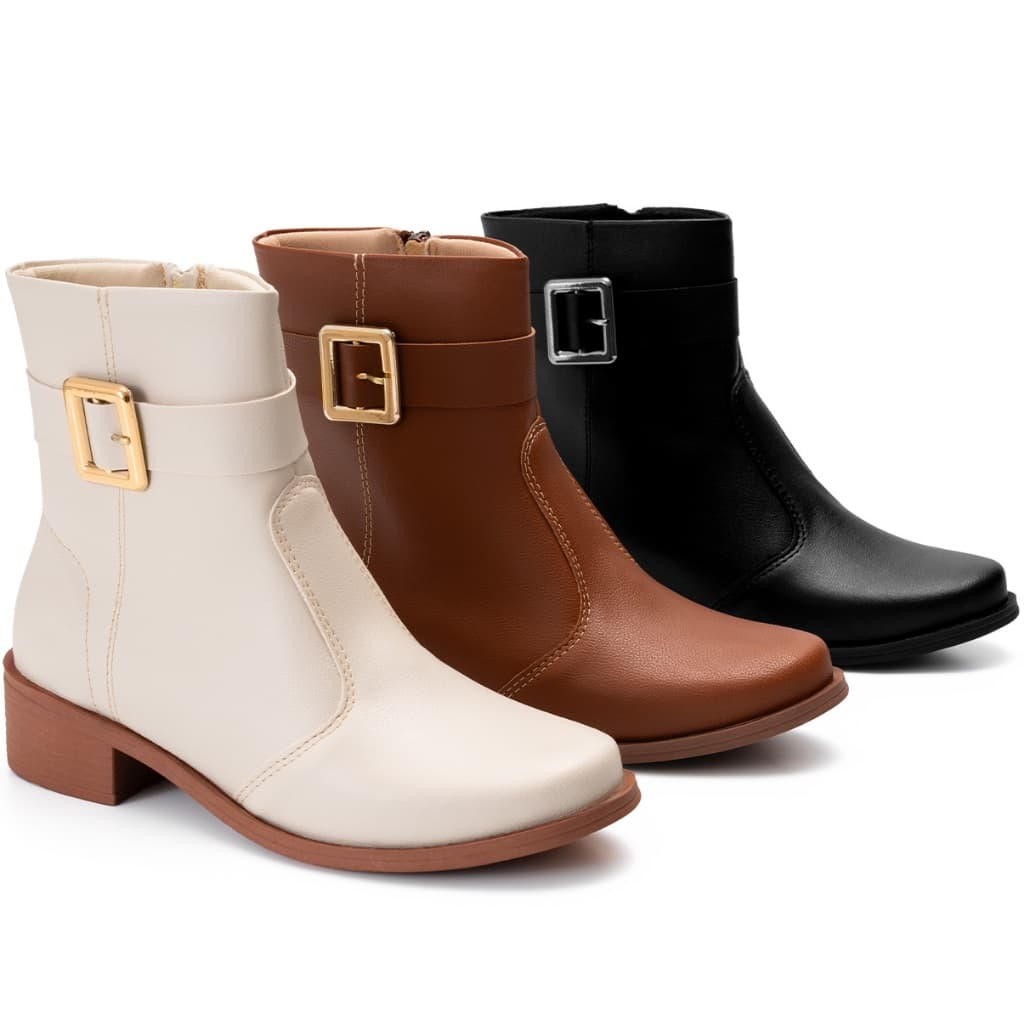 Bota Feminina Lumiss Montaria Rasteira Cano Baixo Fivela