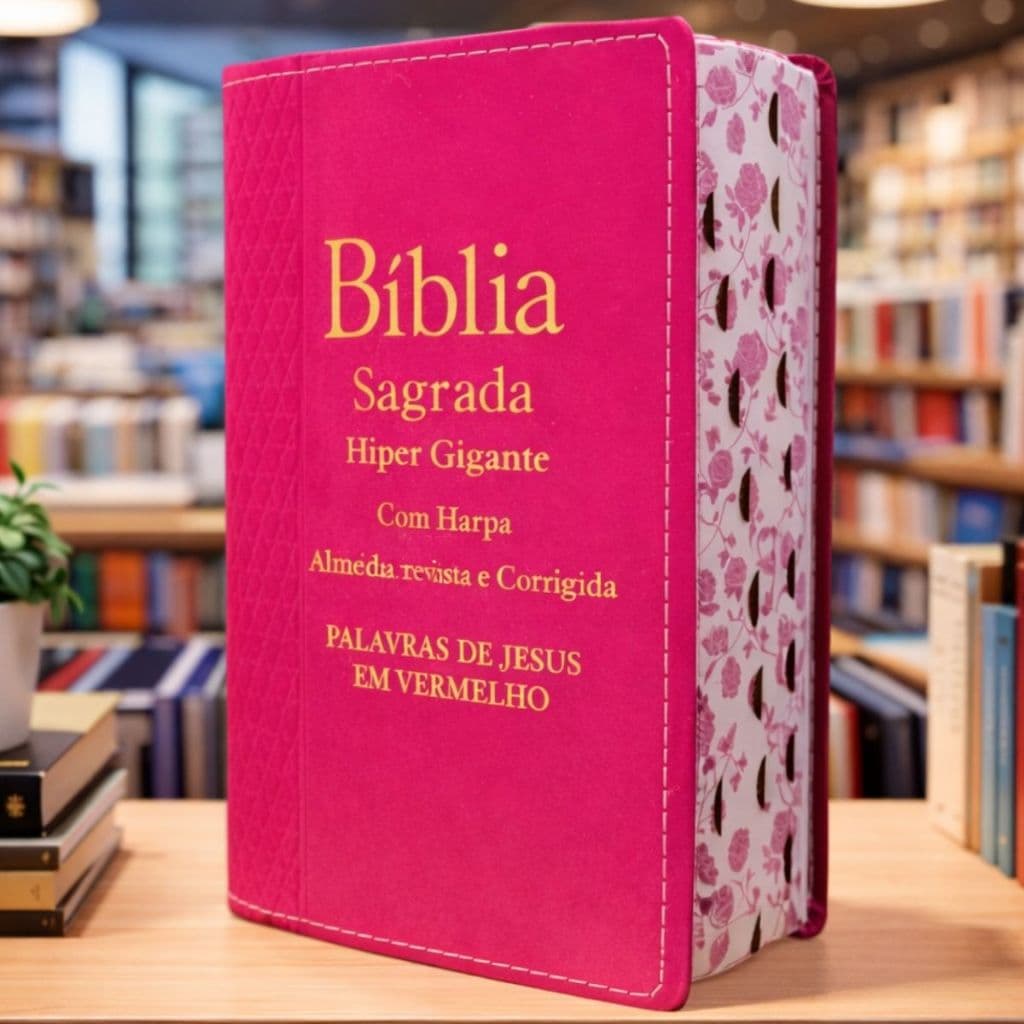 Biblia Feminina Letra Hipergigante | Harpa & Corinhos | RC | Luxo Pink