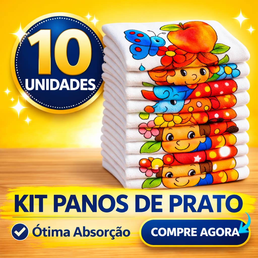 Pano De Prato Atacado Vies Estampado Grande Kit Com 10 Peças
