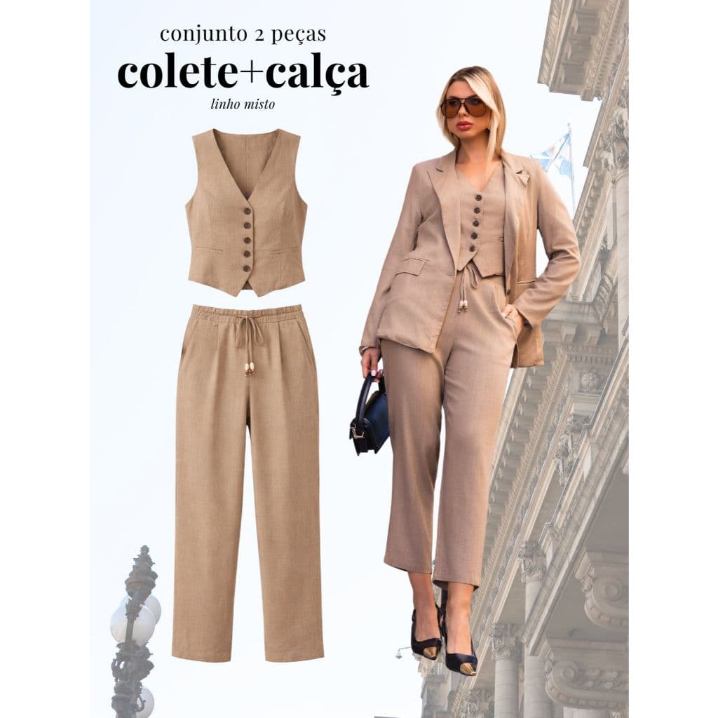 Conjunto 2 Peças em Linho Misto – Colete + Calça Cenoura