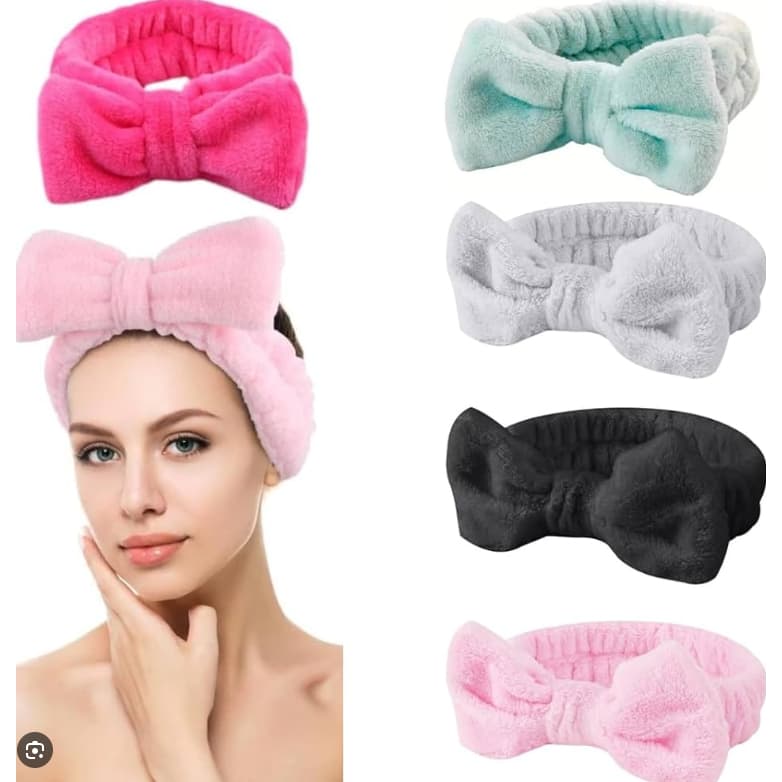 ANA 1108 Conjunto com 4 unidades Faixa Laço Maquiagem Makeup Toalha Tiara Cabelo Rosto Limpo