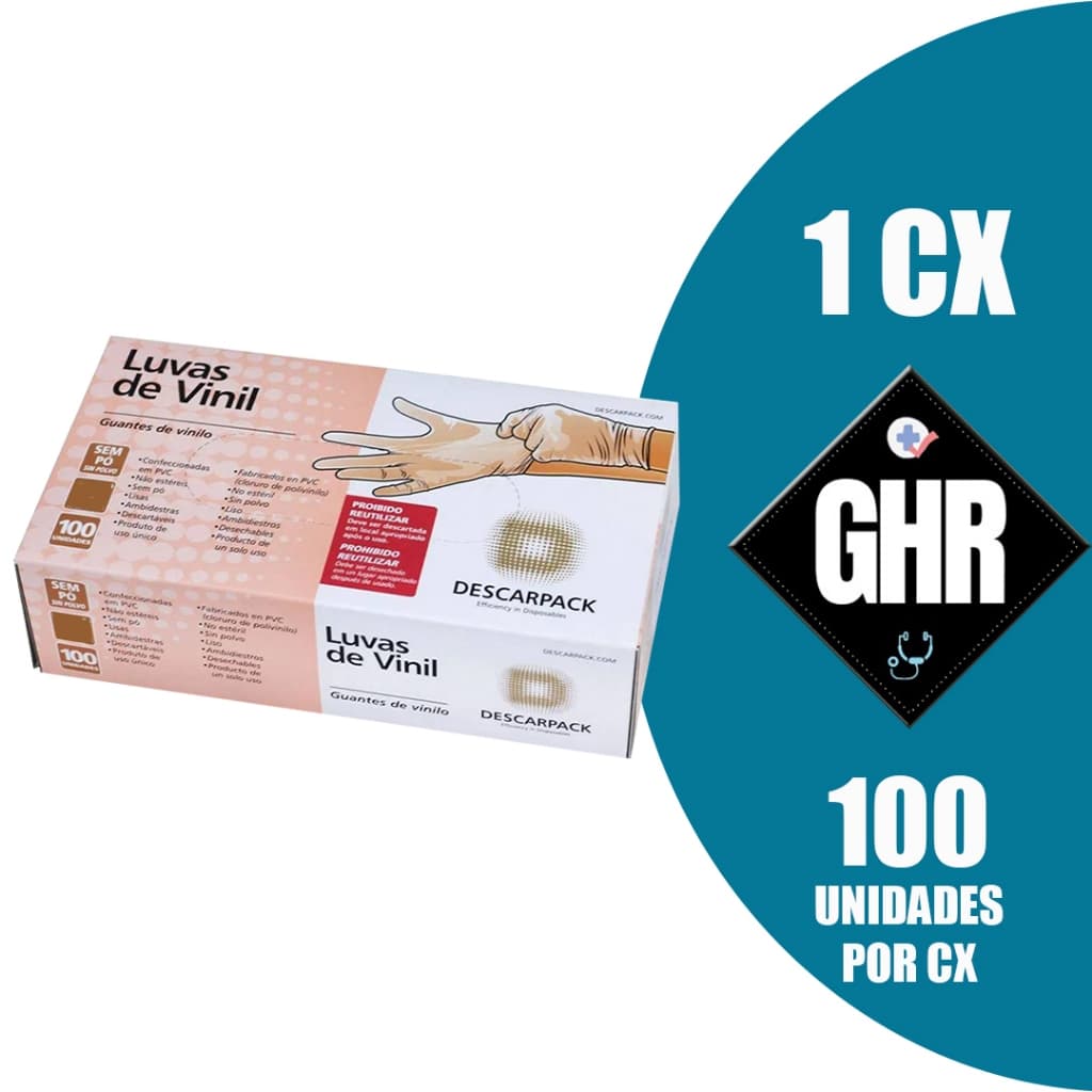 Luva De Procedimento Vinil Sem Pó P/m/g  Caixa C/100 Uni - DESCARPACK