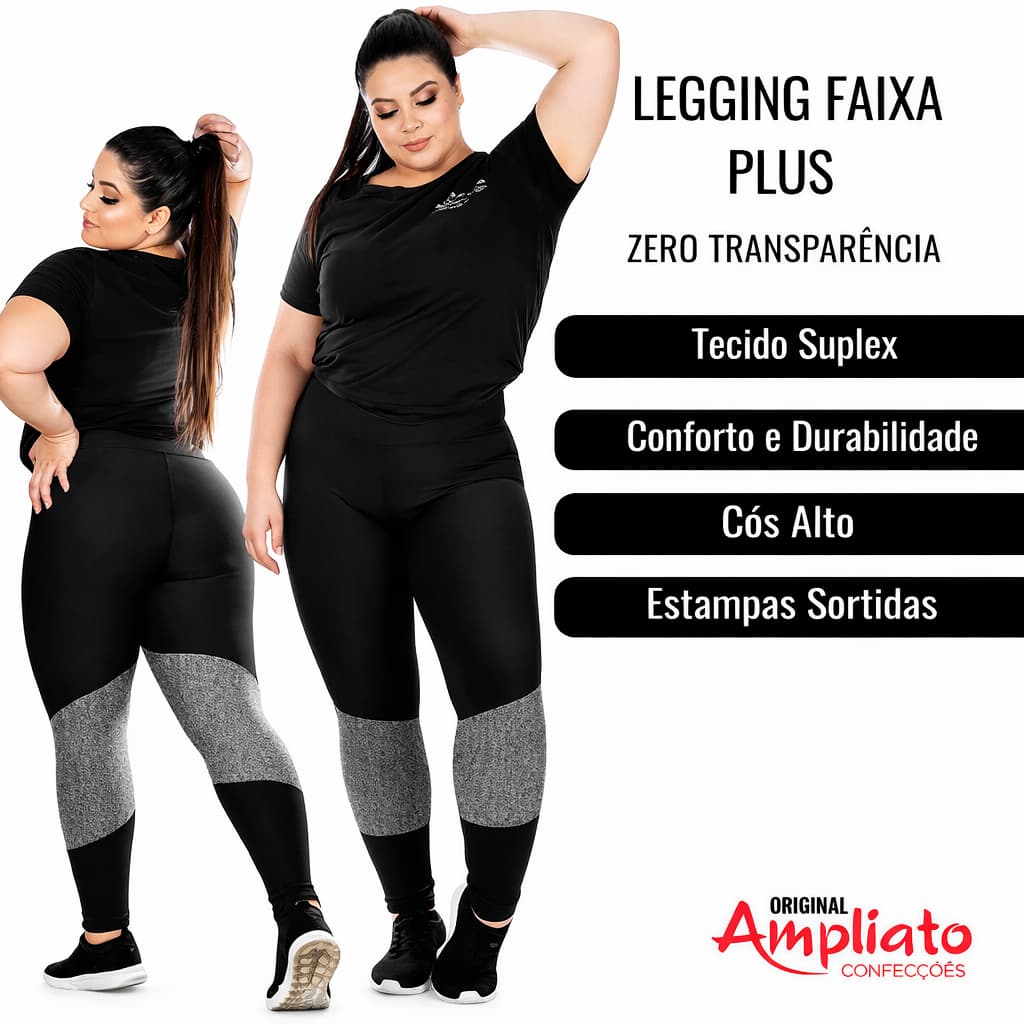 Legging Plus Size Feminina Cós Alto Suplex Alta Compressão Não Transparente Academia G1 G2 G3 50 52 54 56