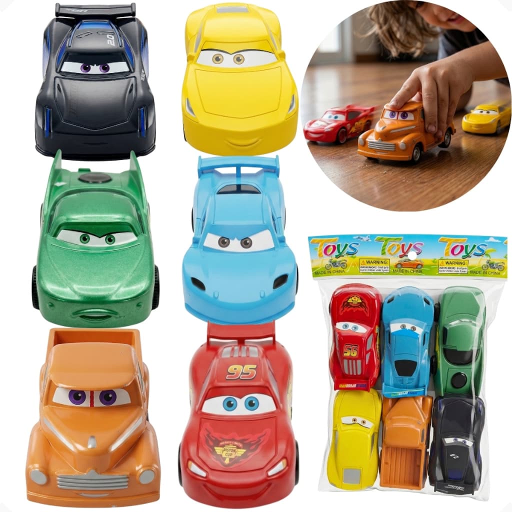 Kit 6 Carrinhos De Fricção Carros 3 Brinquedo Masculino Infantil Corrida Relâmpago Mcqueen