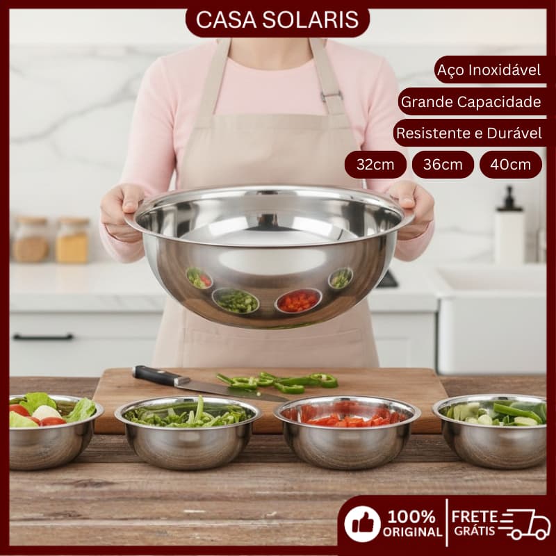 Saladeira Grande Em Aço Inoxidável Para Uso Profissional Em Cozinhas E Restaurantes 32/36/40 Cm