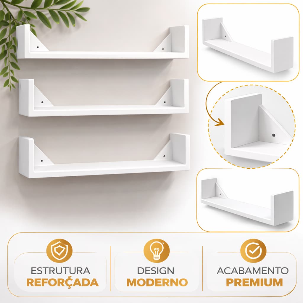 Prateleira Mdf Branca para Quarto Sala Kit 3