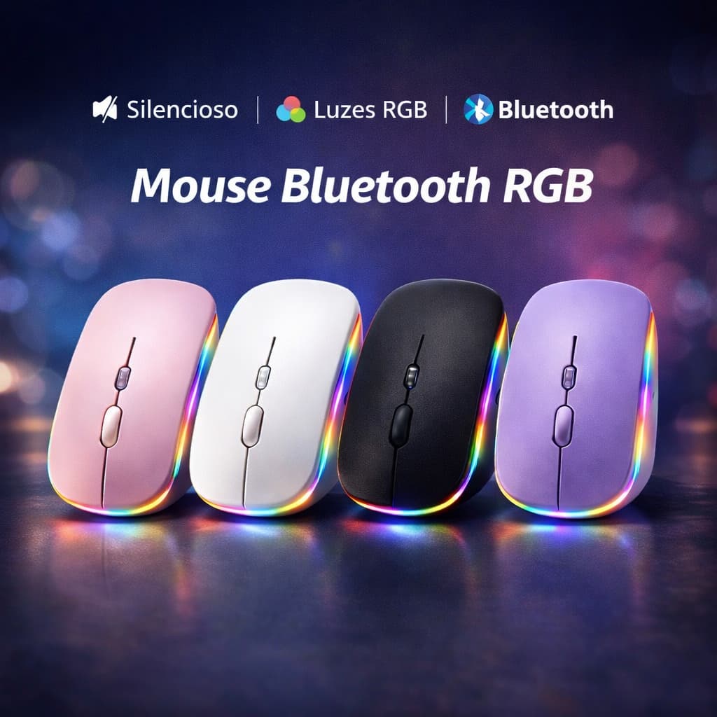 Mouse Sem Fio Bluetooth Recarregável Ergonômico Rgb Led Silencioso Wireless