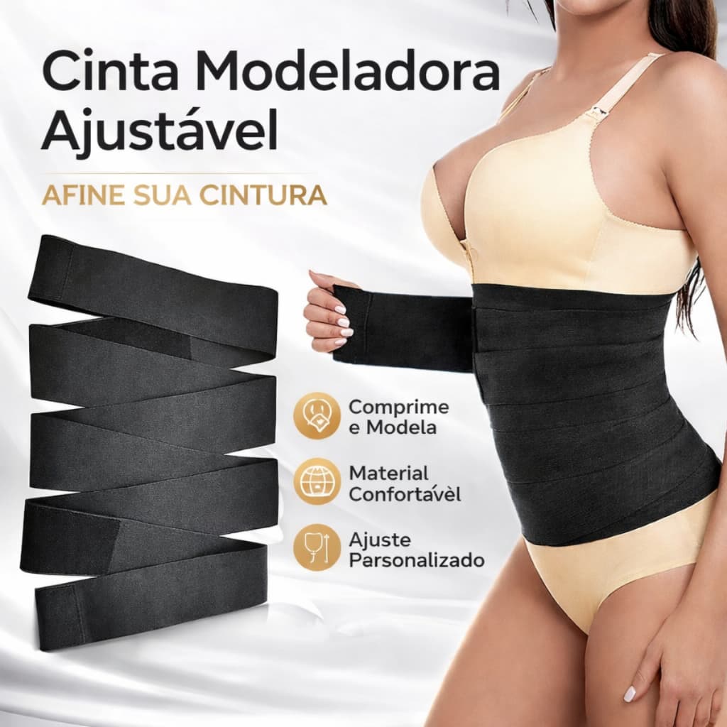 Cinta Modeladora INVISÍVEL Faixa Cintura Queima Gordura Preta Wrap Waist Trainer Tape