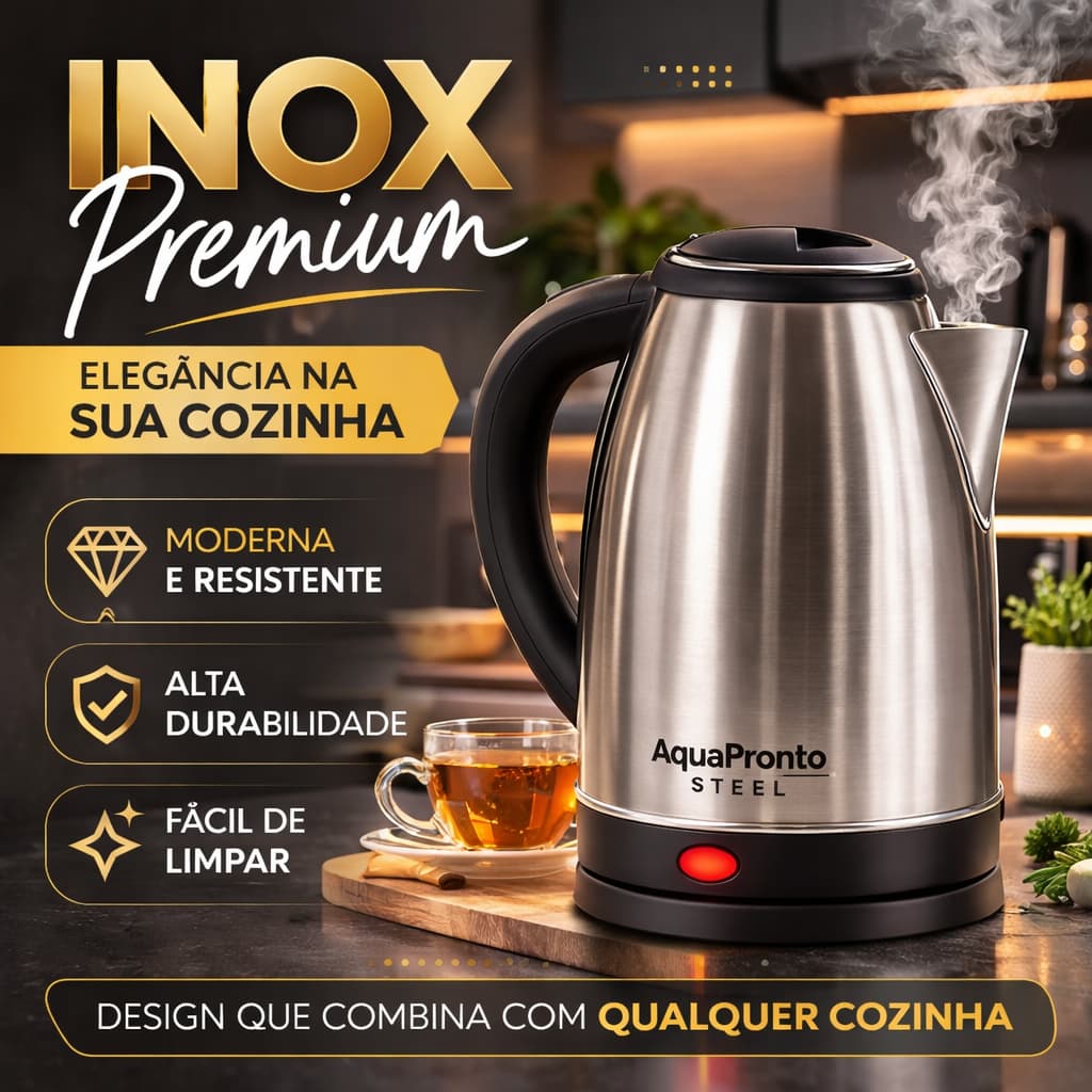Chaleira Elétrica Inox 2L Aquecimento Rápido Desligamento Automático 127V ThermaVeloce Elite