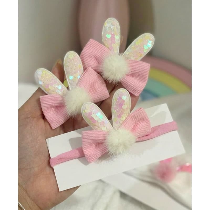 Laço de Páscoa Infantil Coelhinho com Orelhas e Pompom Faixinha ou Bico de Pato Laço para Bebê e menina Páscoa