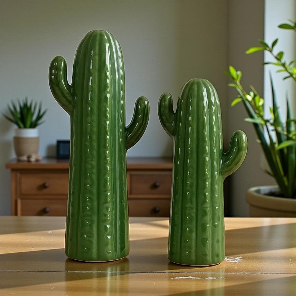Kit 3 Cactos Decorativos em Cerâmica Verde | Decoração Moderna Sala Quarto Escritório Minimalista