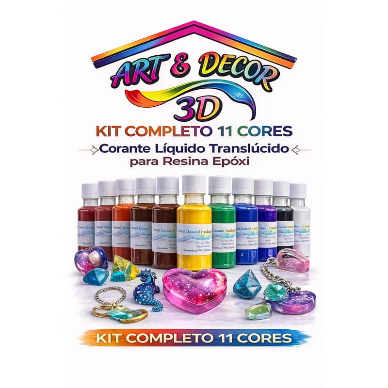 Kit 11 Corantes Liquido 100ml Para Resinas Epoxi Poliester Artesanato Pingentes River Table Mesas Madeiras