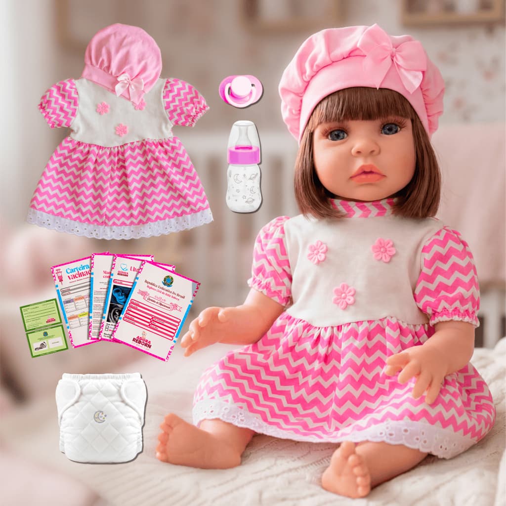 Boneca Bebê Reborn Original Realista de Silicone Vestido Listrado Pode Dar Banho Envio Imediato