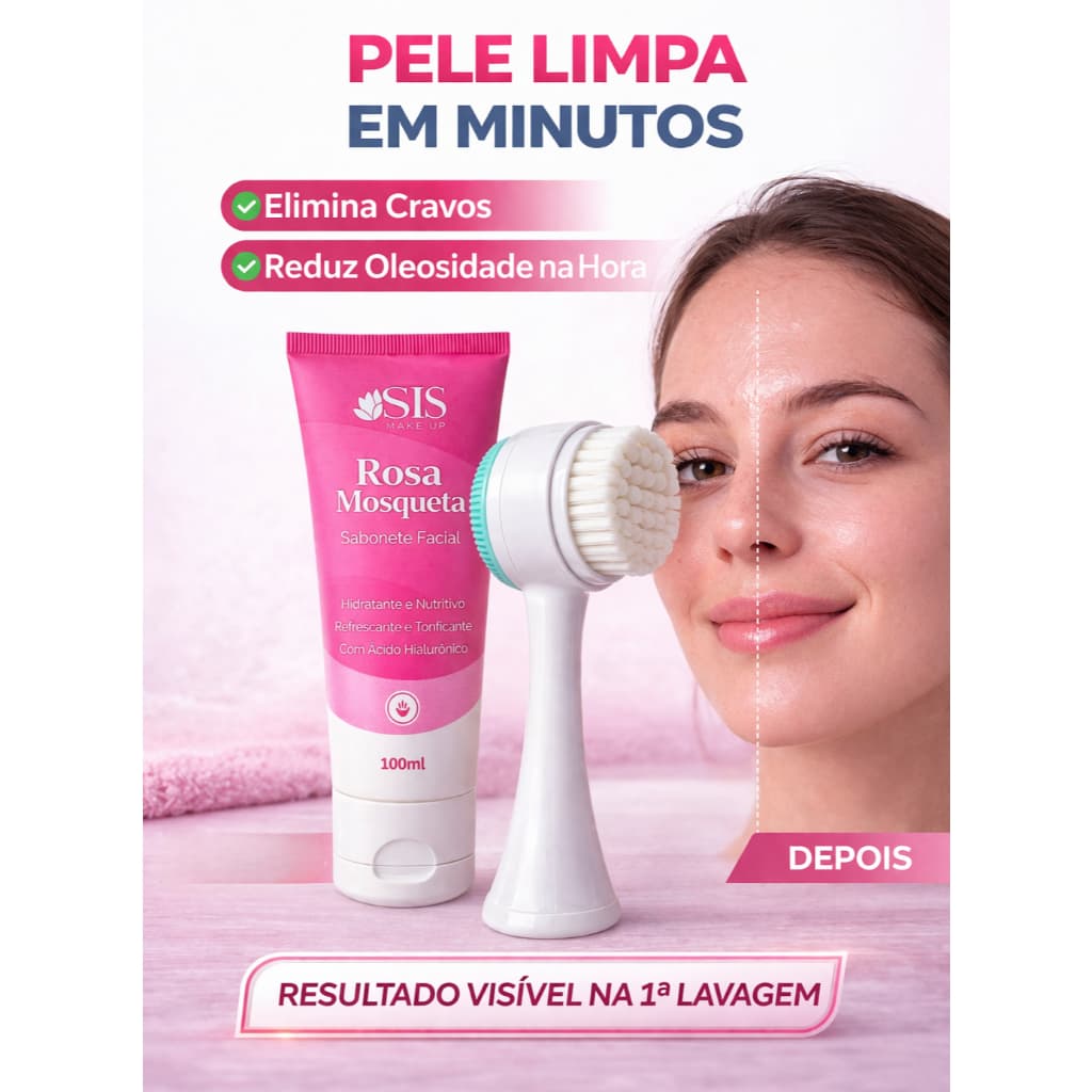 Kit 2 Itens Sabonete Facial com Escova facial - Limpeza Profunda, Controle da Oleosidade e Skincare