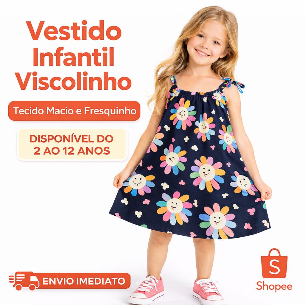 Vestido Menina Infantil Estampado Corações Fresquinho Bloqueirinha Moda Casual