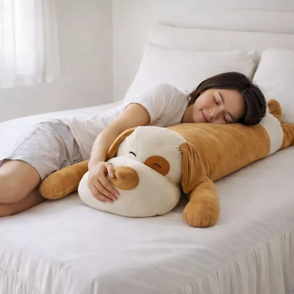 Xuxão Travesseiro de Corpo Cachorro 1,10m –Pelúcia para Crianças, Adultos e Gestantes, conforto, quarto, cama, decoração