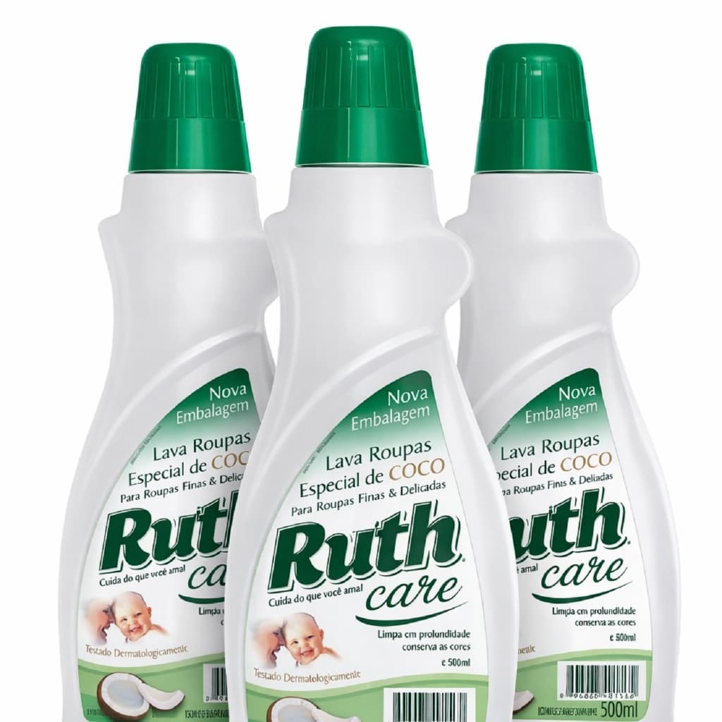 Kit 3 Lava Roupas Líquido Coco Ruth Baby Care 500ml Sabão Líquido Roupas de Bebê Delicadas