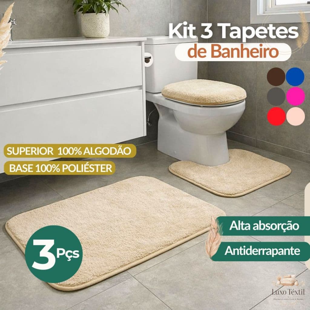 Jogo De Tapetes Para Banheiro Algodão Pelúcia Macio Antiderrapante