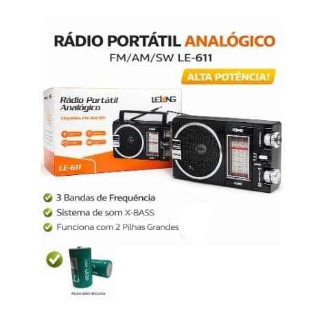 Rádio Portátil AM/FM/SW Lelong LE-611 🔊 Alta Qualidade | Compacto e Potente