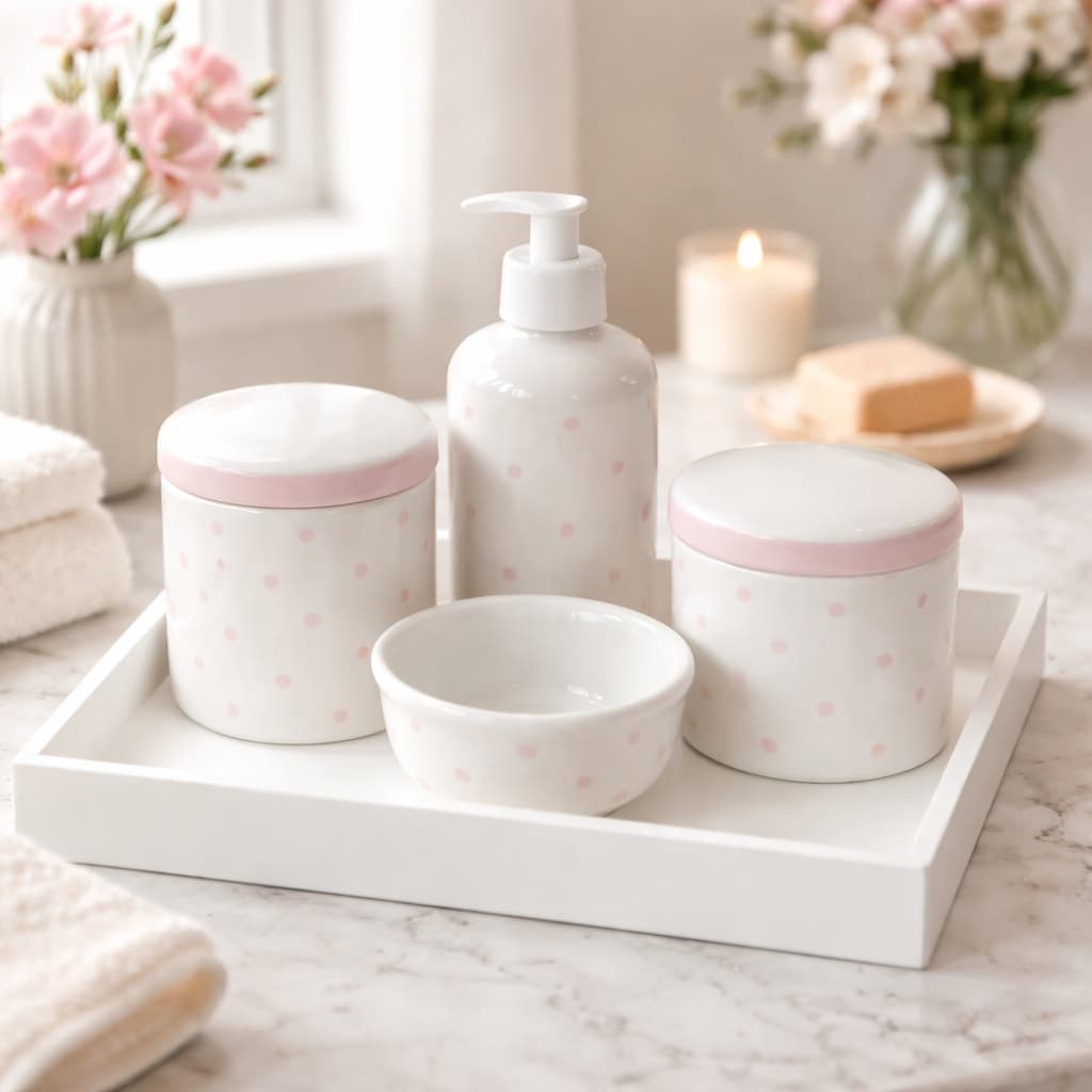 Kit Higiene Bebe Menina Menino Porcelana Decorado Rosa Azul Verde Amarelo Cinza