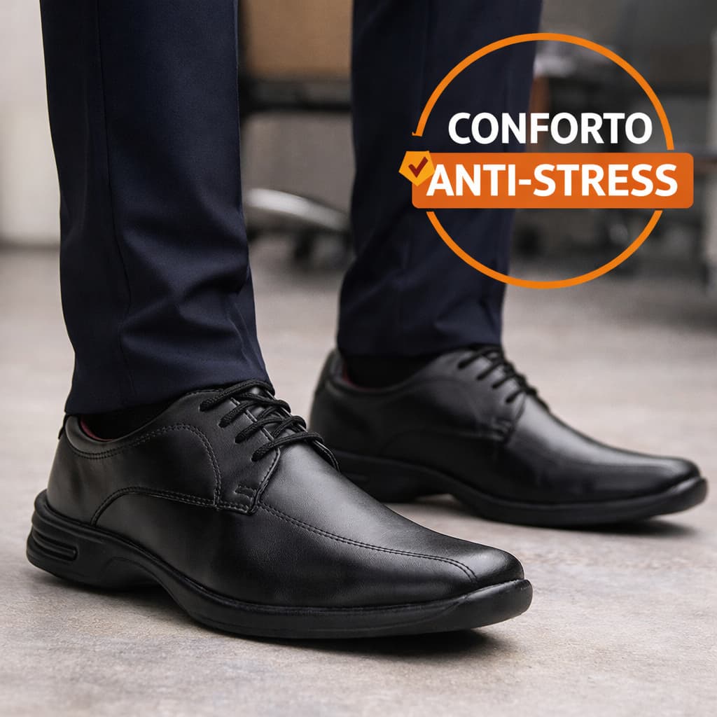 Sapato  Social Com Cadaço Preto   Masculino Confortável  Casamento Trabalho Escritório Premium luxo