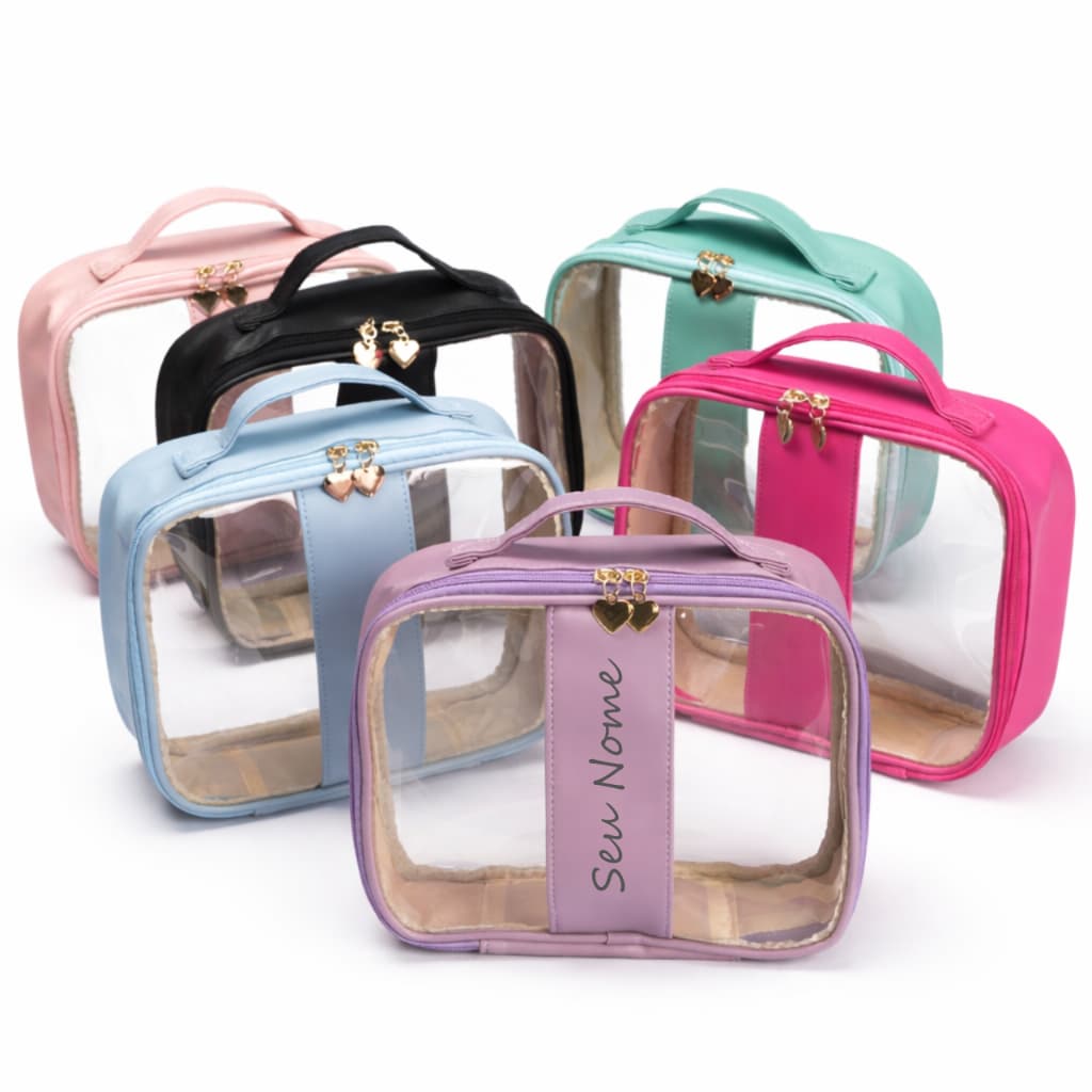 Nécessaire PVC Impermeável Personalizada com seu nome com Alça e Zíper Coração