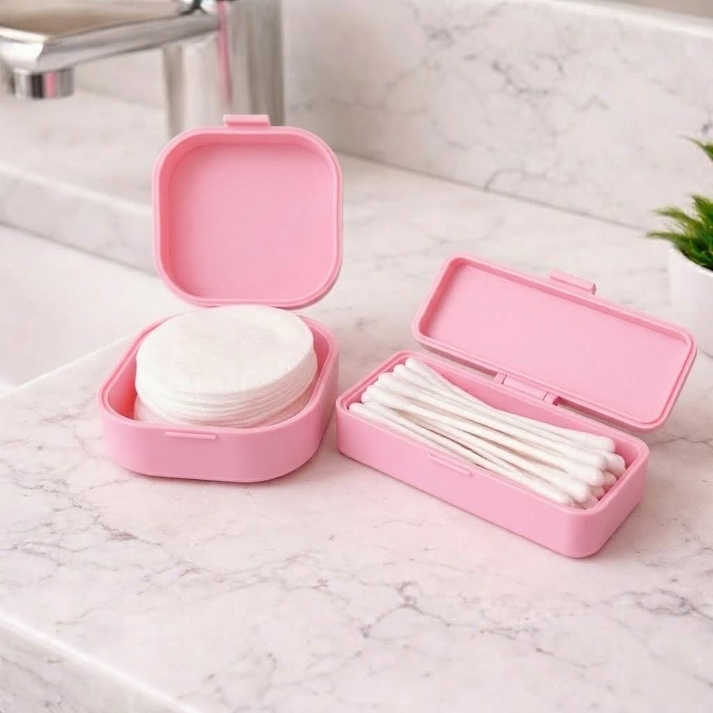 Kit 2 Estojos Porta Cotonetes e Disco de Algodão Organizador Viagem Necessaire Higiene Pessoal