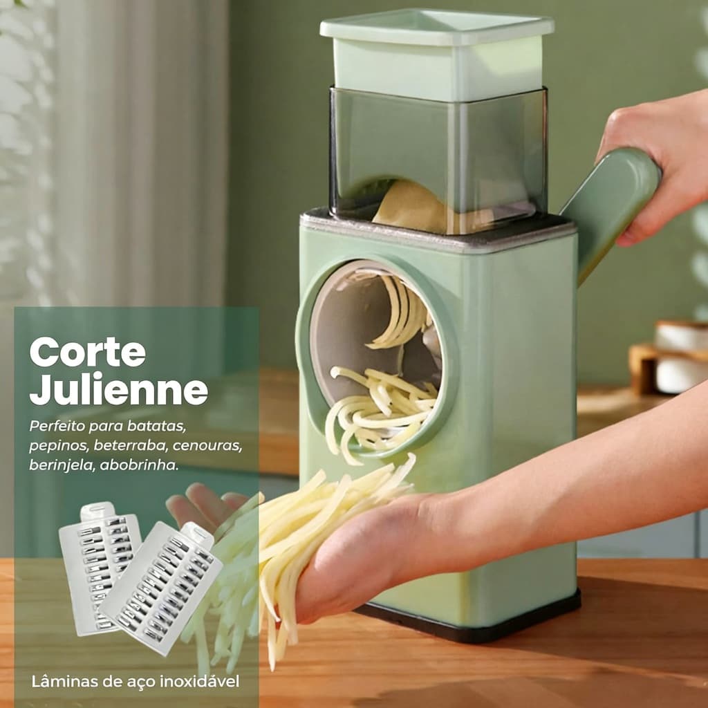 Ralador de Queijo e Legumes Giratório Manual 3 em 1 Multiuso para Cozinha