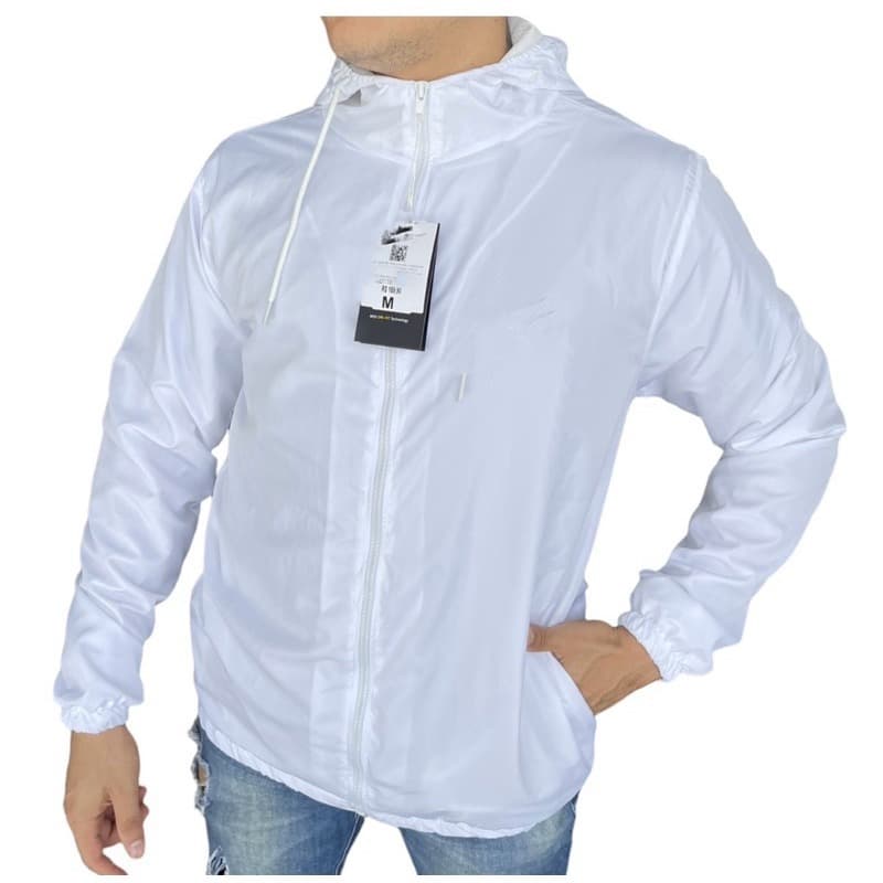 Jaqueta Corta Vento Masculino Branco,Semi Forrado,Academia,Treino,Secagem rapida