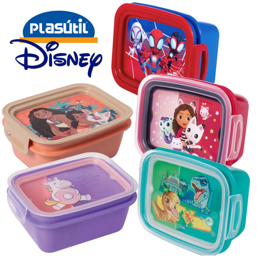 Lancheira Infantil Homem Aranha Empilhável Gire e Trave e Marmita Hermética Divisória - Plasútil