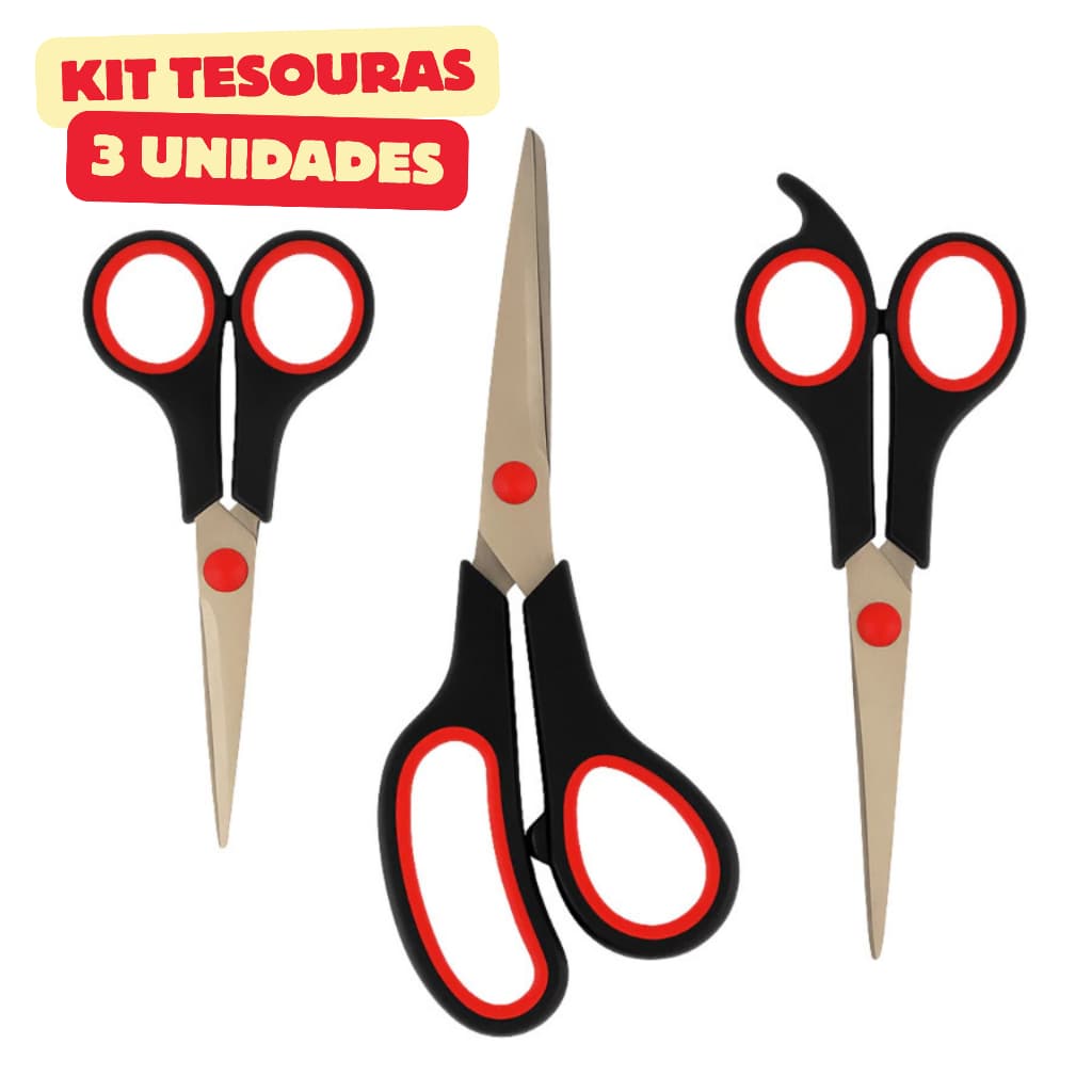 Kit 3 Tesouras Aço Inox Costura Corte Profissional Artesanato E Domestico 5" 7" 7,5"